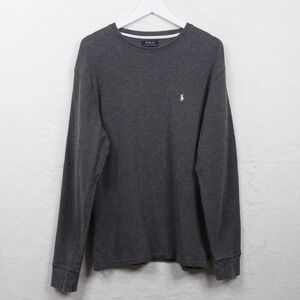 POLO Ralph Lauren Thermal‎ Waffle Knit Shirt Long Sleeve Cotton Gray Mens Sz L